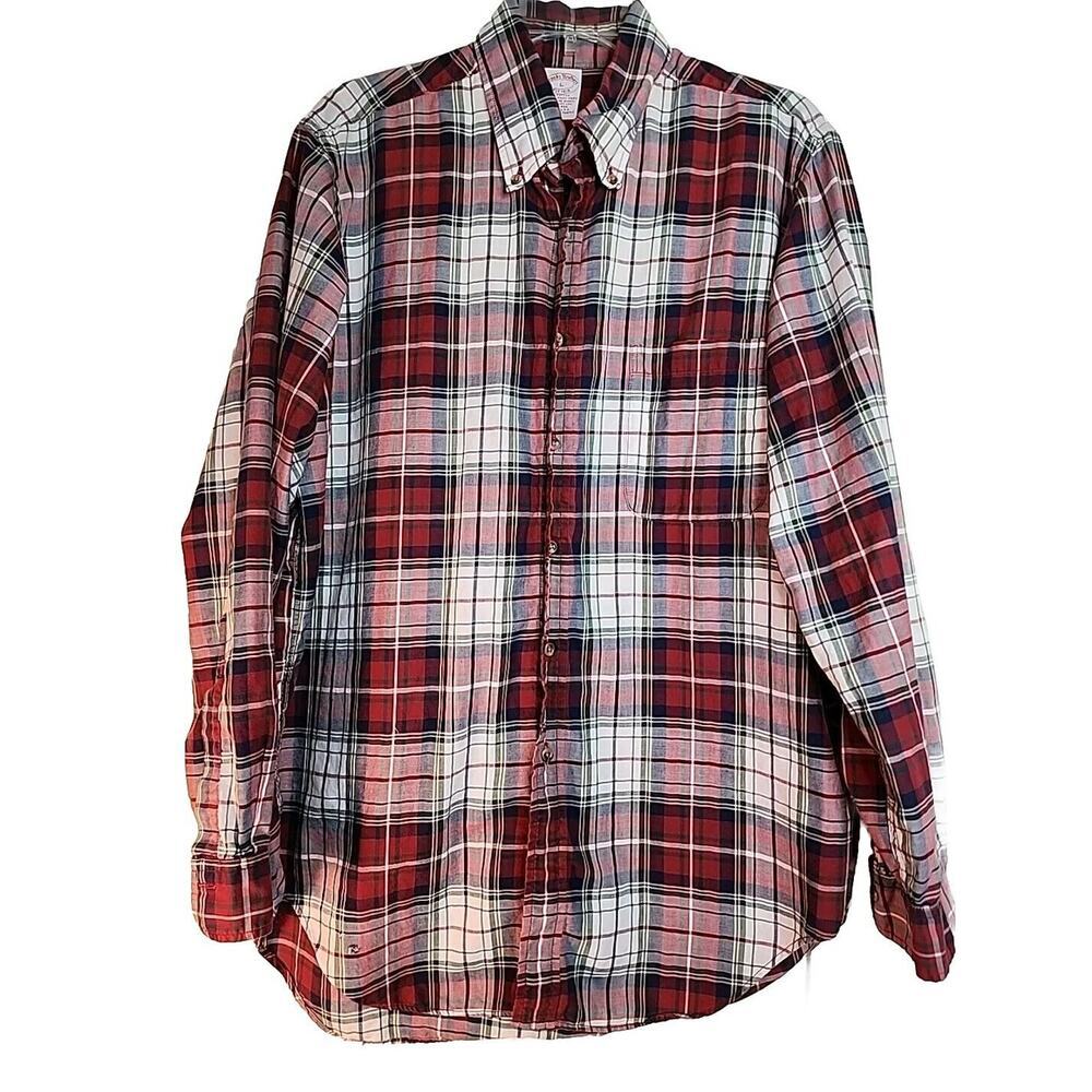 Brooks Brothers Men's Red Plaid 1818 Regent Button Up Shirt Cotton Sz L